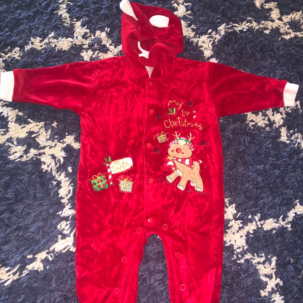 Hooded velvet my first Christmas 6/9mo